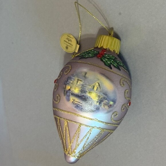 Vintage Thomas Kinkade Christmas Ornament Cottage Bradford Heart Sparkle Winter - Picture 1 of 4